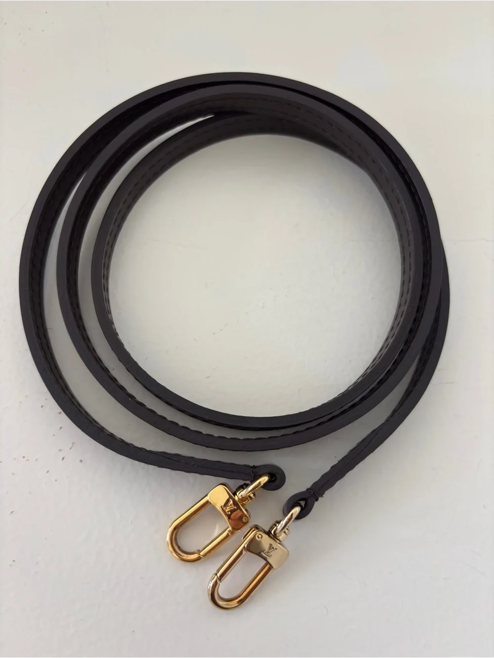 Louis Vuitton Black Leather Strap with Gold-Tone Clasps